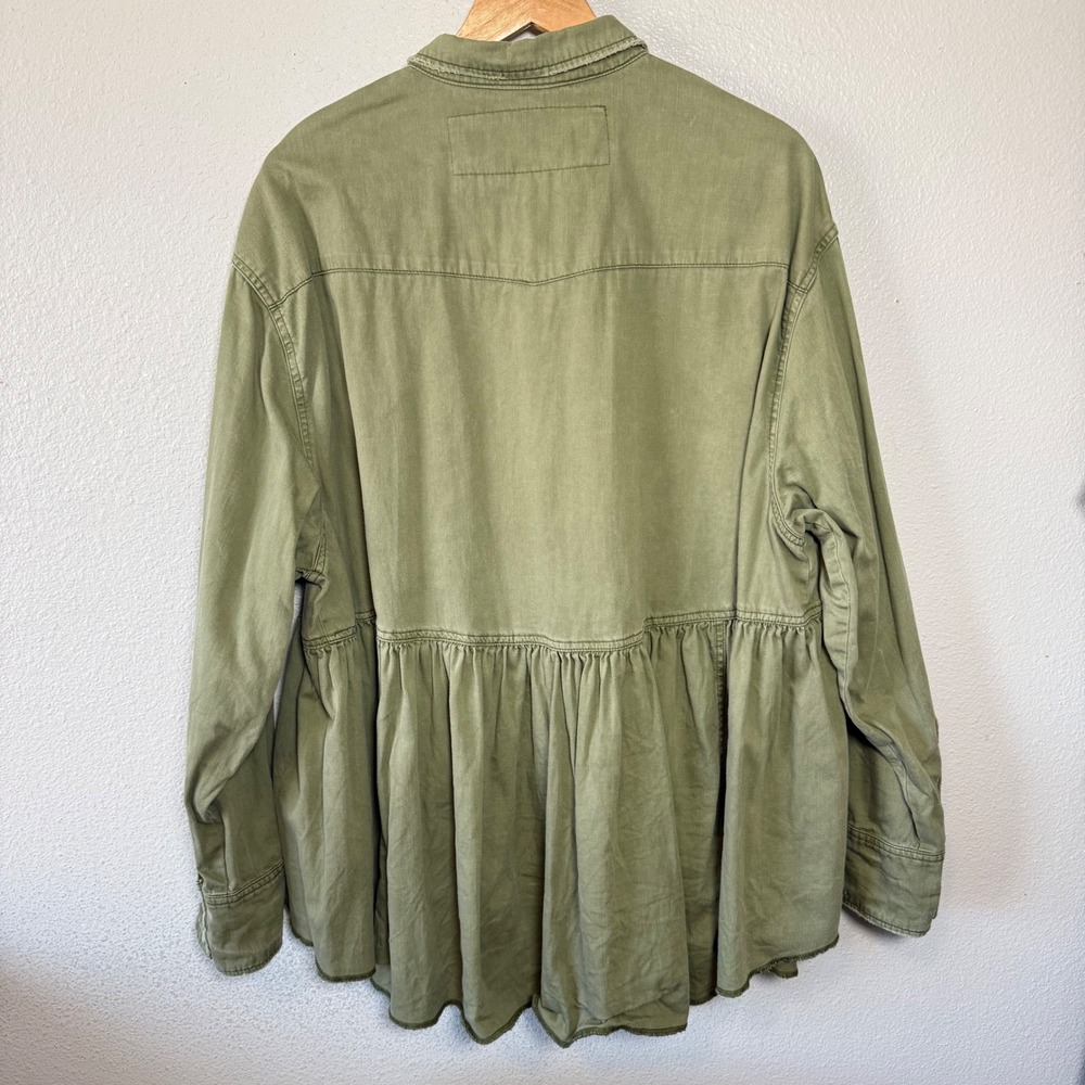We The Free Olive Green Button-Down Peplum Shirt - Picture 5 of 11